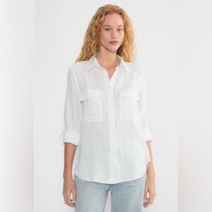 BABATON Aritzia Womans Utility Button up Linen Shirt
White Med Roll Tab Sleeve
